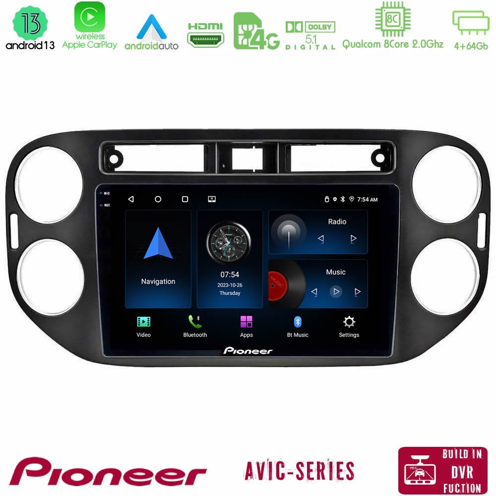 Pioneer AVIC 8Core Android13 4+64GB VW Tiguan Navigation Multimedia Tablet 9" (23mm alarm button) - U-P8-VW0639