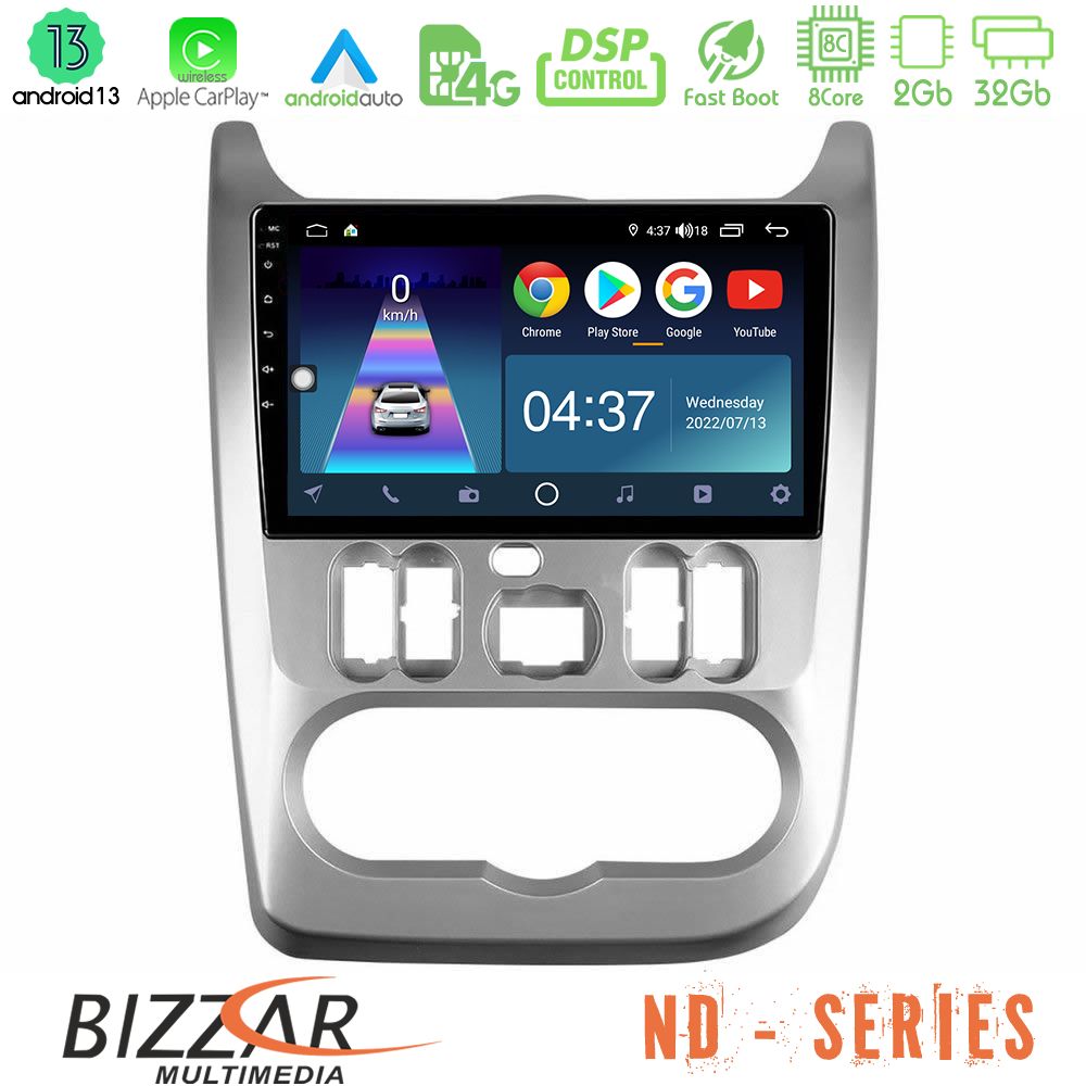 Bizzar ND Series 8Core Android13 2+32GB Dacia Duster/Sandero/Logan Navigation Multimedia Tablet 9" - U-ND-DC0766