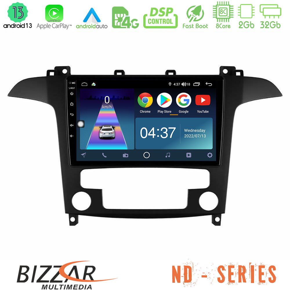 Bizzar ND Series 8Core Android13 2+32GB Ford S-Max 2006-2012 Navigation Multimedia Tablet 9" - U-ND-FD409