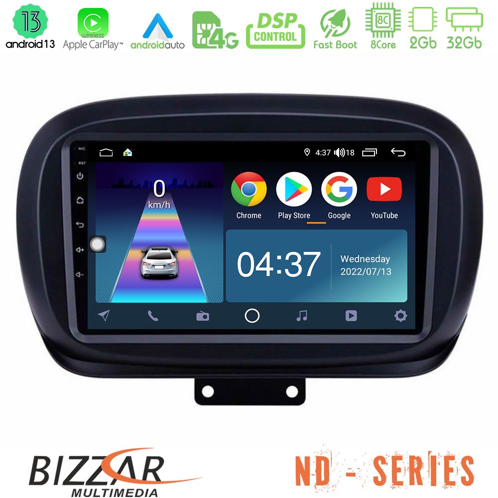 Bizzar ND Series 8Core Android13 2+32GB Fiat 500X Navigation Multimedia Tablet 9" - U-ND-FT230