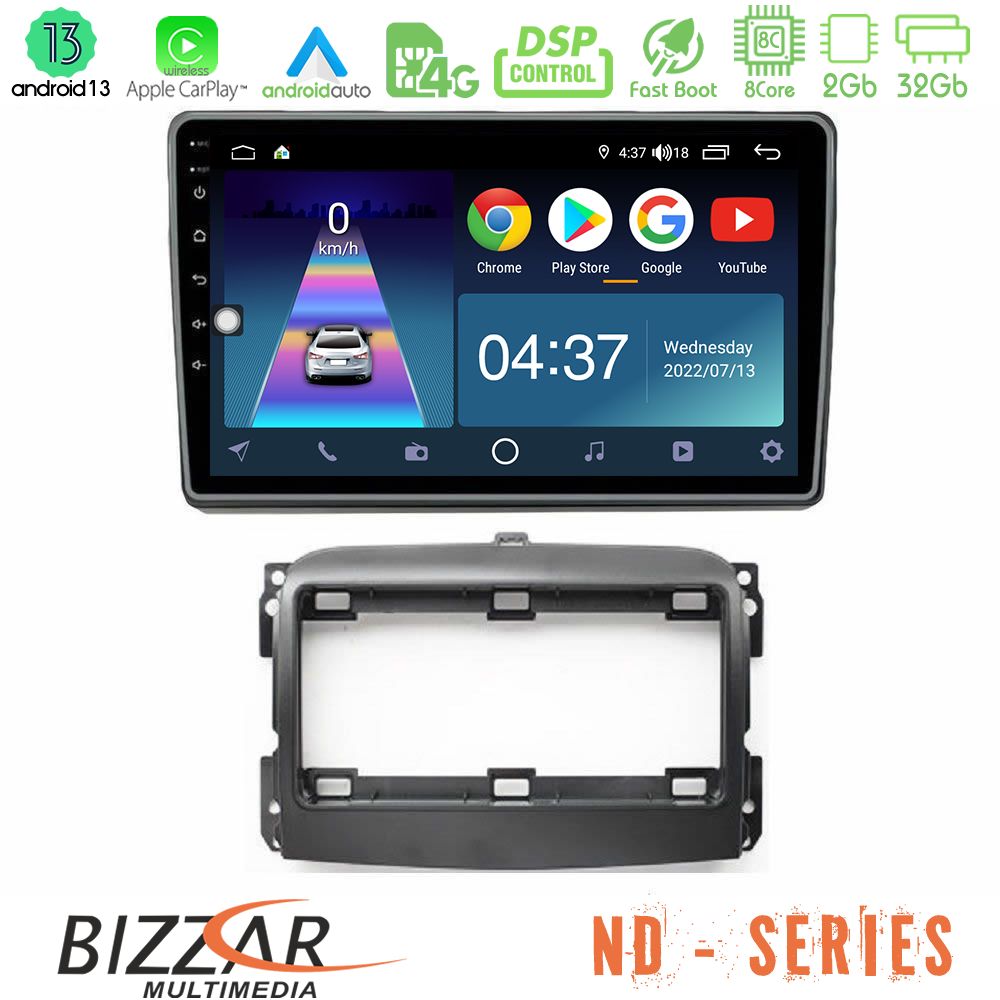Bizzar ND Series 8Core Android13 2+32GB Fiat 500L Navigation Multimedia Tablet 10" - U-ND-FT410