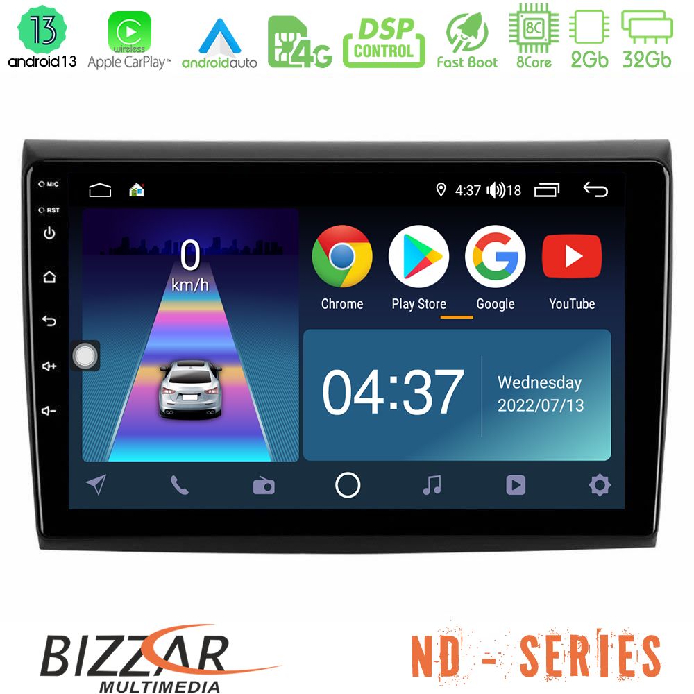 Bizzar ND Series 8Core Android13 2+32GB Fiat Bravo Navigation Multimedia Tablet 9" - U-ND-FT724