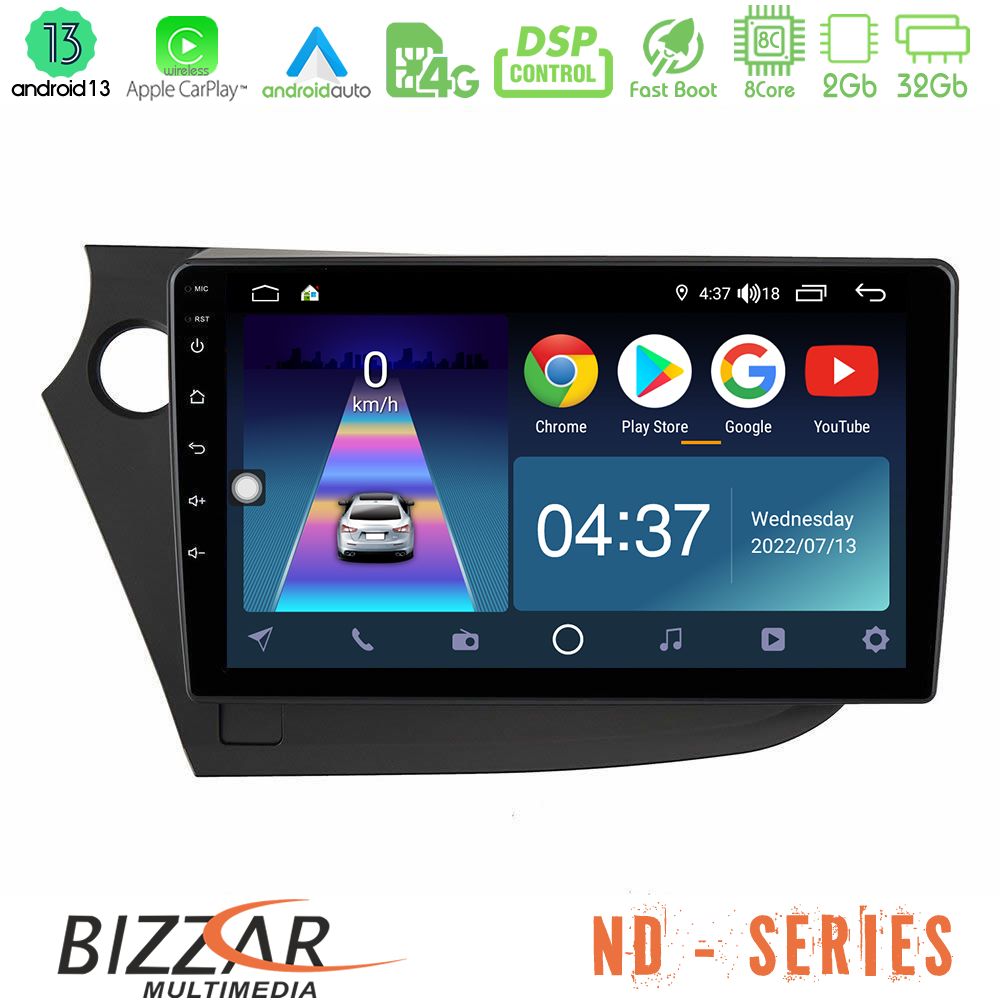 Bizzar ND Series 8Core Android13 2+32GB Honda Insight 2009-2015 Navigation Multimedia Tablet 9" - U-ND-HD0821