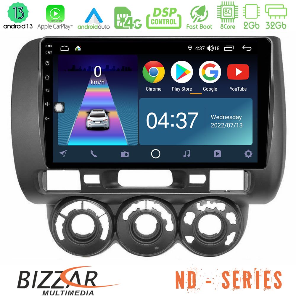 Bizzar ND Series 8Core Android13 2+32GB Honda Jazz 2002-2008 (Manual A/C) Navigation Multimedia Tablet 9" - U-ND-HD100N