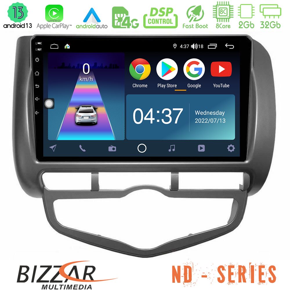 Bizzar ND Series 8Core Android13 2+32GB Honda Jazz 2002-2008 (Auto A/C) Navigation Multimedia Tablet 9" - U-ND-HD101N
