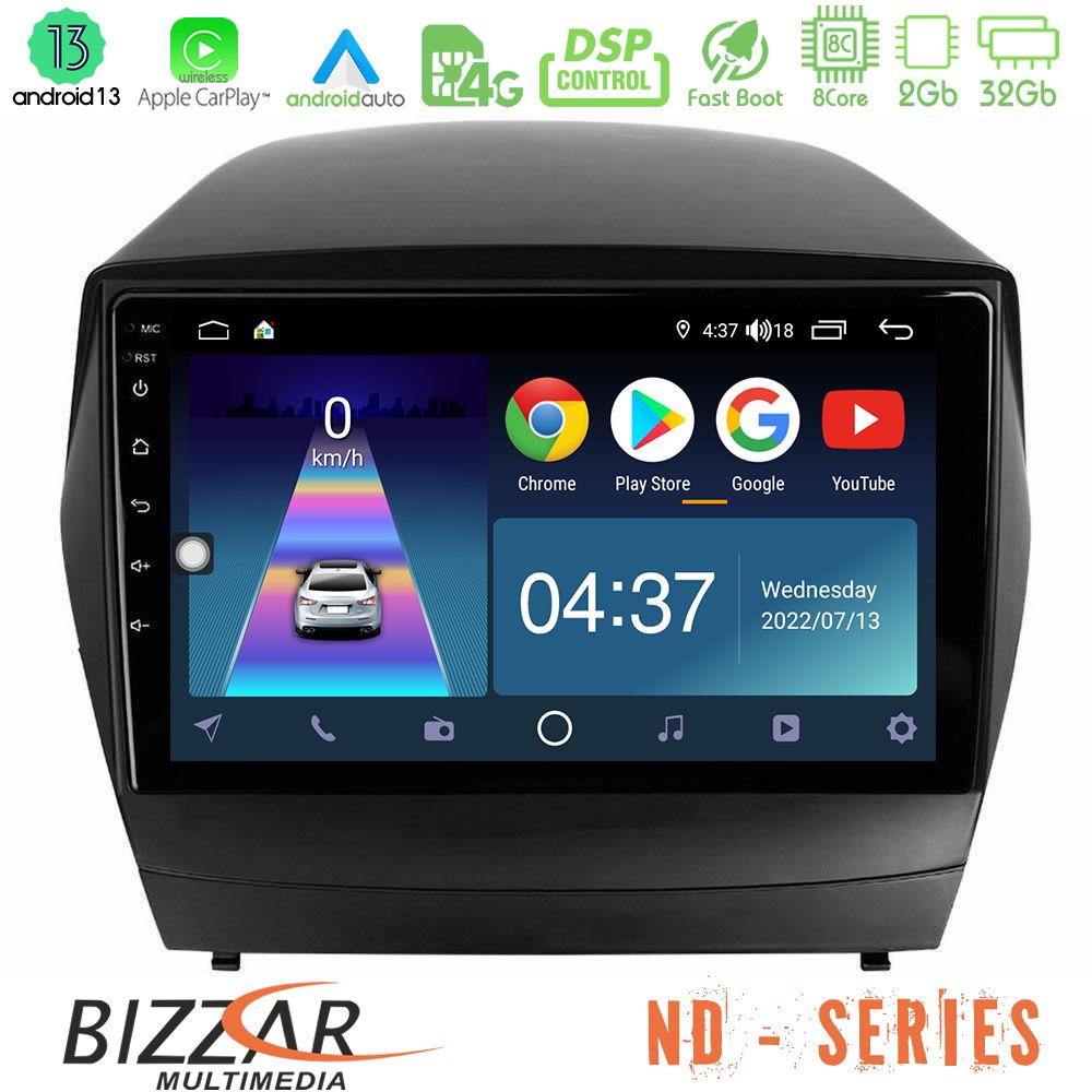 Bizzar ND Series 8Core Android13 2+32GB Hyundai IX35 Auto A/C Navigation Multimedia Tablet 9" - U-ND-HY0029