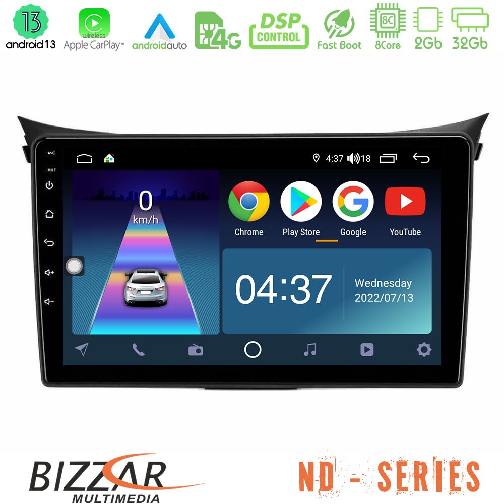 Bizzar ND Series 8Core Android13 2+32GB Hyundai i30 2012-2017 Navigation Multimedia Tablet 9" - U-ND-HY0833