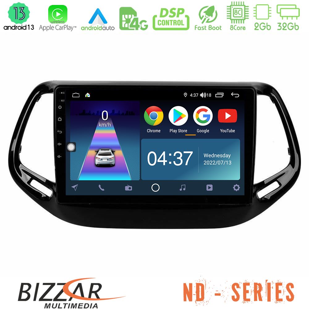 Bizzar ND Series 8Core Android13 2+32GB Jeep Compass 2017> Navigation Multimedia Tablet 10" - U-ND-JP0143