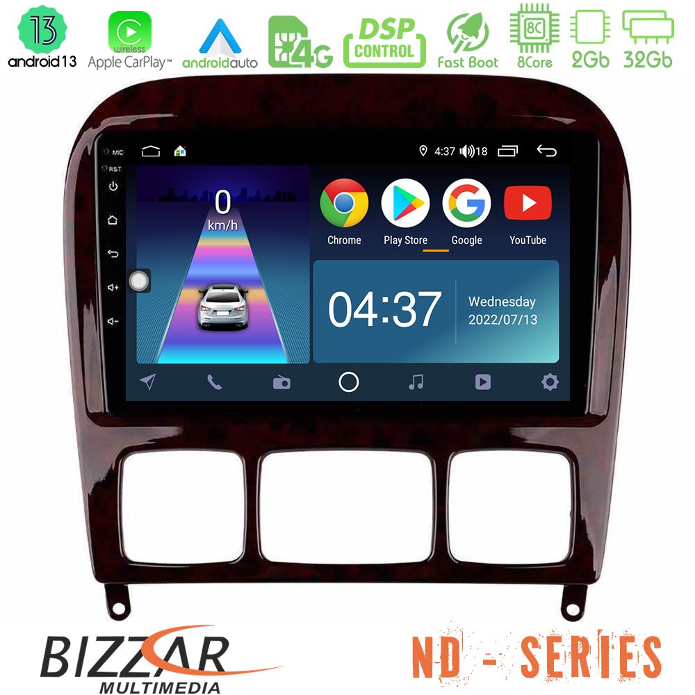 Bizzar ND Series 8Core Android13 2+32GB Mercedes S Class 1999-2004 (W220) Navigation Multimedia Tablet 9" - U-ND-MB0765