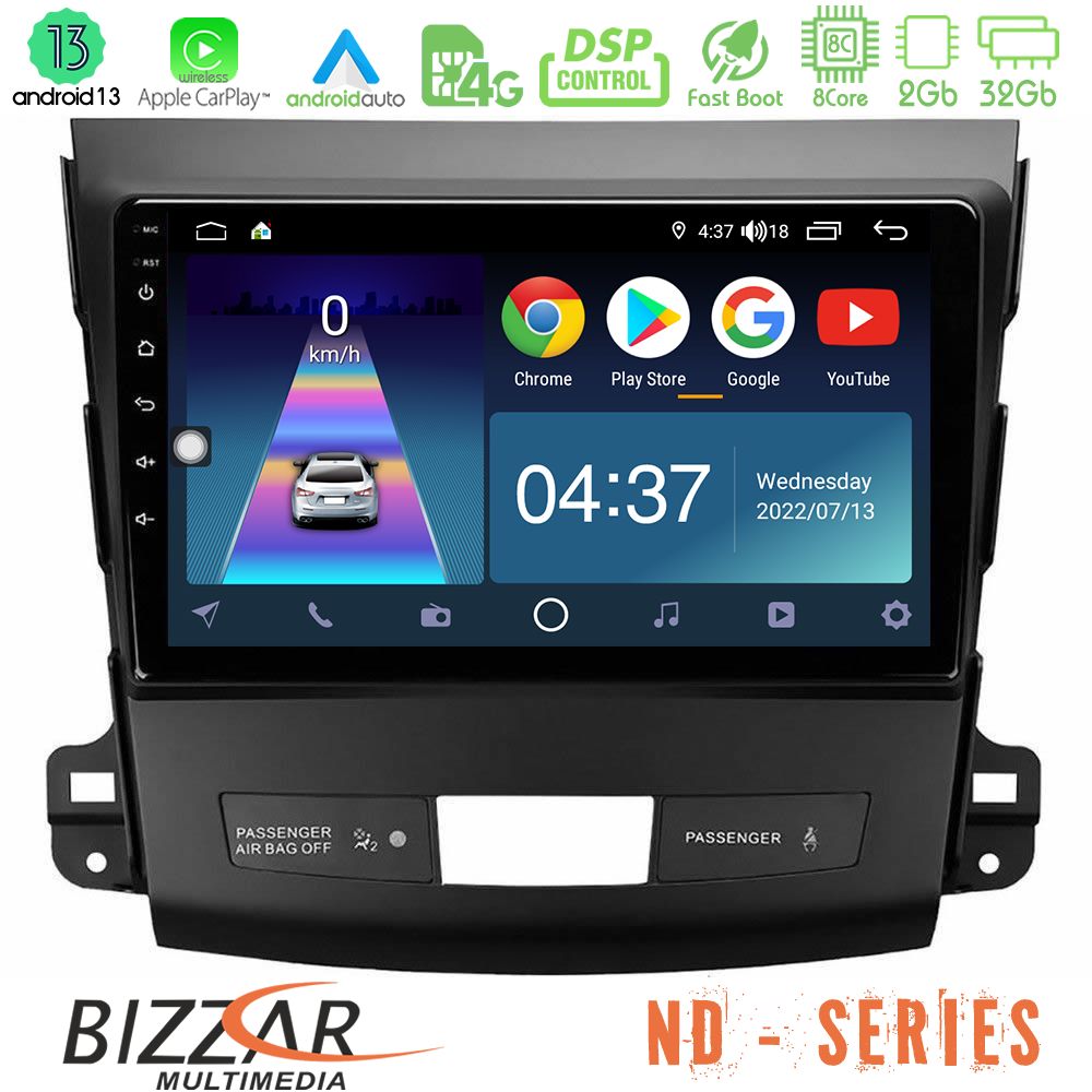 Bizzar ND Series 8Core Android13 2+32GB Mitsubishi Outlander/Citroen C-Crosser/Peugeot 4007 Navigation Multimedia Tablet 9" - U-ND-MT662