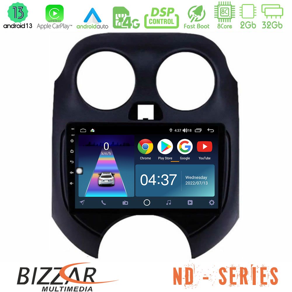 Bizzar ND Series 8Core Android13 2+32GB Nissan Micra 2011-2014 Navigation Multimedia Tablet 9" - U-ND-NS0757