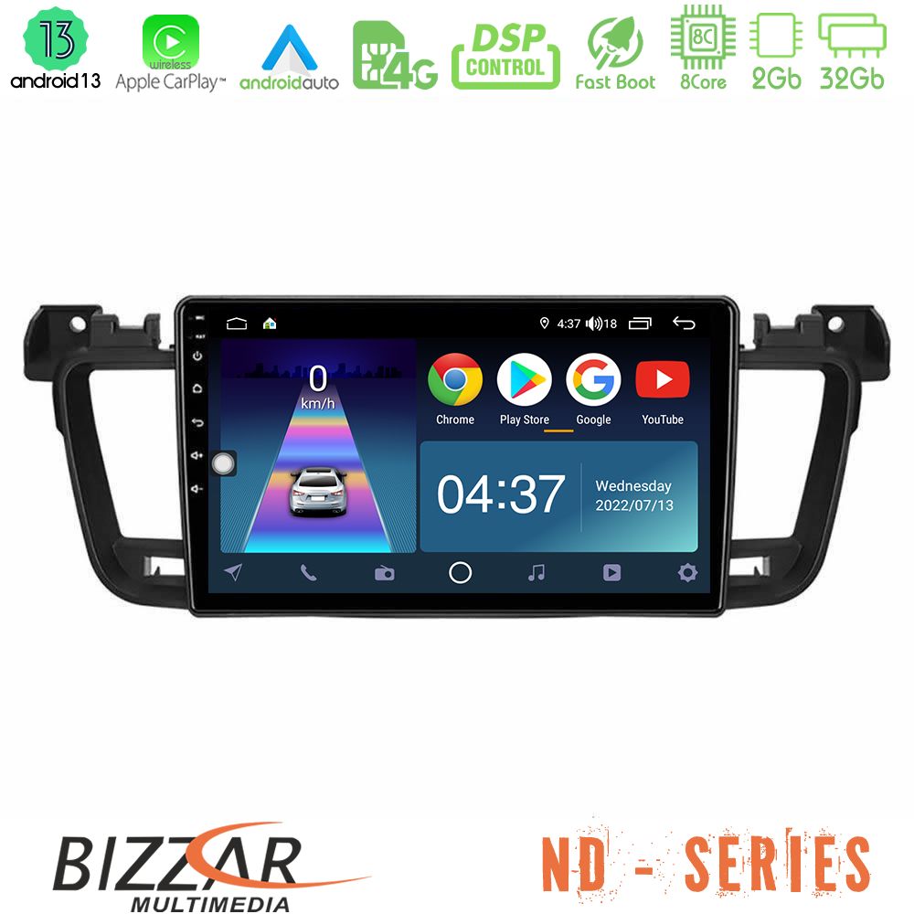 Bizzar ND Series 8Core Android13 2+32GB Peugeot 508 2010-2018 Navigation Multimedia Tablet 9" - U-ND-PG0704