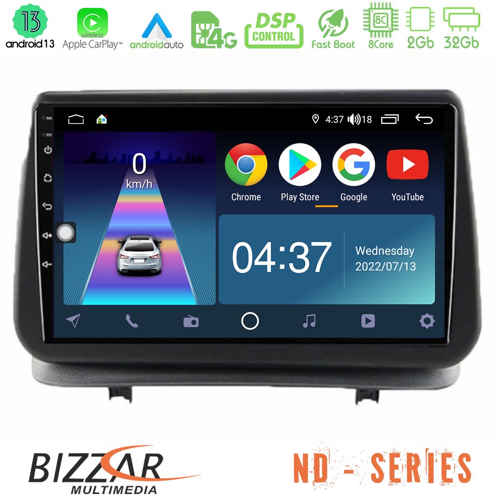 Bizzar ND Series 8Core Android13 2+32GB Renault Clio 2005-2012 Navigation Multimedia Tablet 9" - U-ND-RN0003