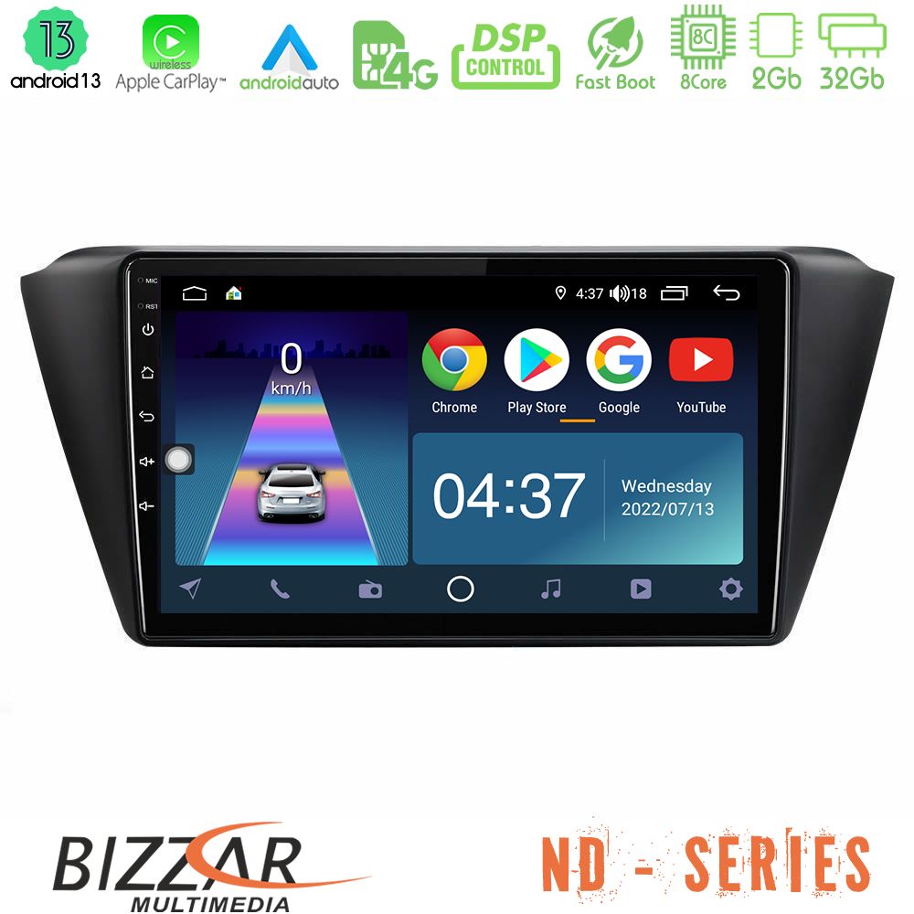 Bizzar ND Series 8Core Android13 2+32GB Skoda Fabia 2015-2021 Navigation Multimedia Tablet 9" - U-ND-SK0150