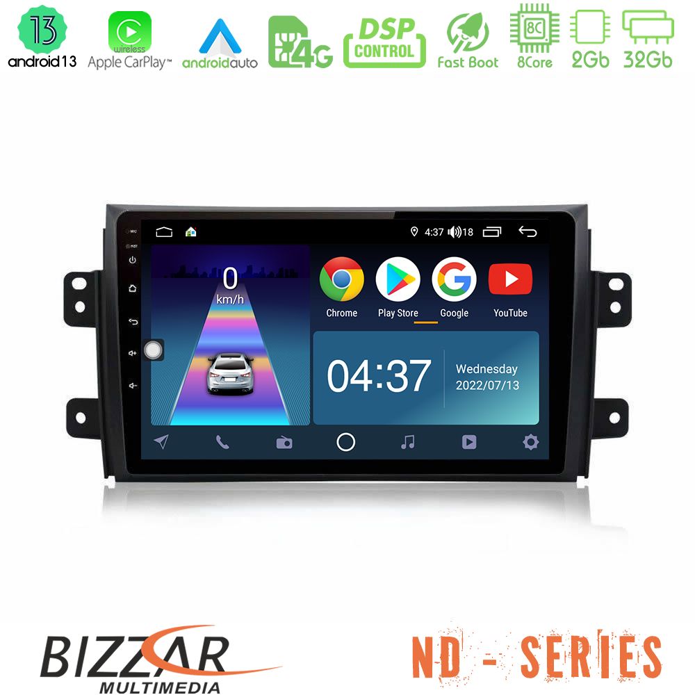 Bizzar ND Series 8Core Android13 2+32GB Suzuki SX4 2006-2014 Fiat Sedici 2006-2014 Navigation Multimedia Tablet 9" - U-ND-SZ0649