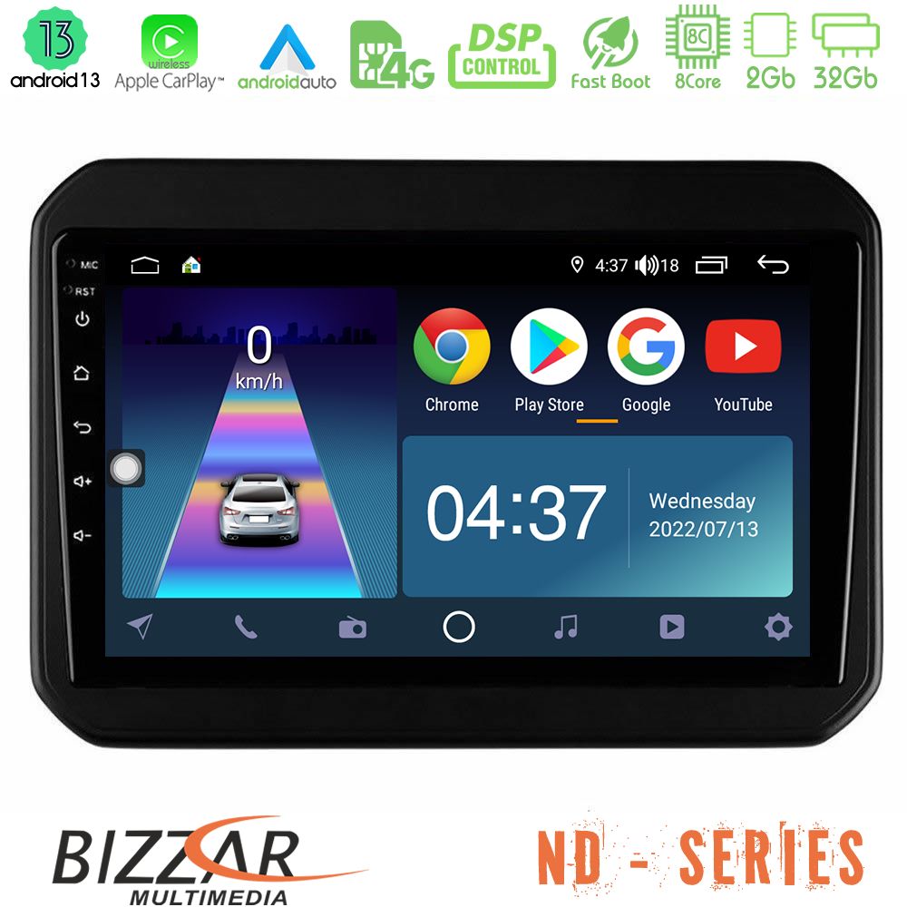 Bizzar ND Series 8Core Android13 2+32GB Suzuki Ignis Navigation Multimedia Tablet 9" - U-ND-SZ580