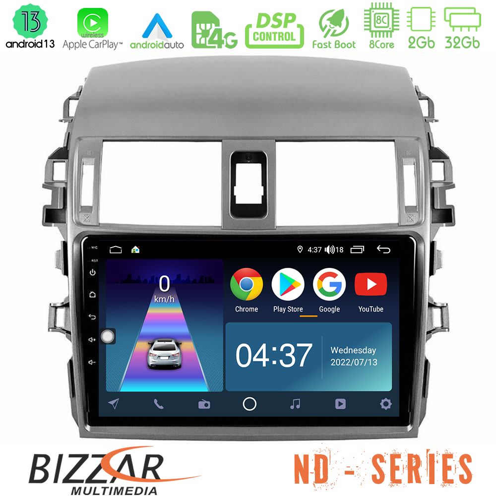 Bizzar ND Series 8Core Android13 2+32GB Toyota Corolla 2008-2010 Navigation Multimedia Tablet 9" - U-ND-TY0144