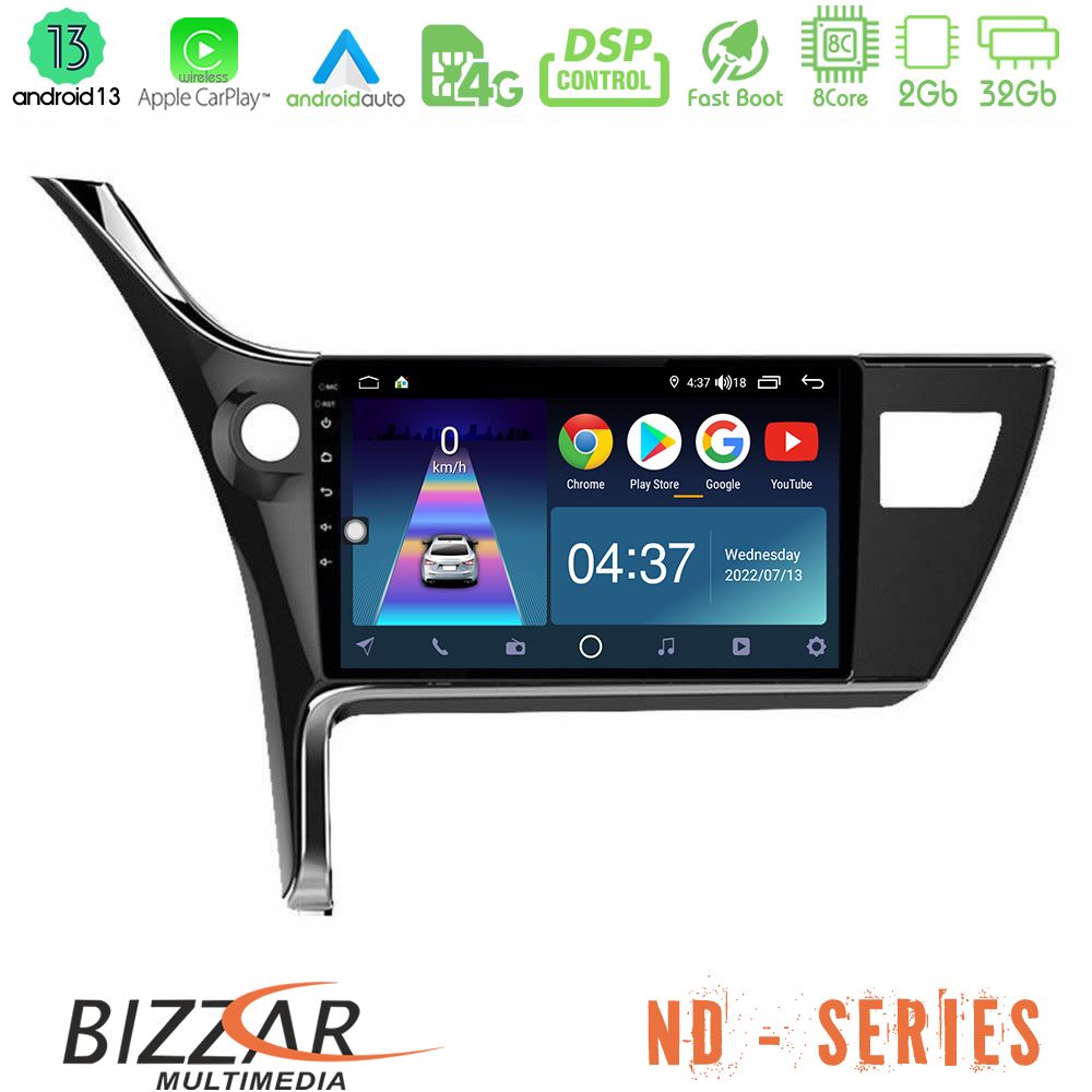 Bizzar ND Series 8Core Android13 2+32GB Toyota Corolla 2017-2018 Navigation Multimedia Tablet 10" - U-ND-TY0158