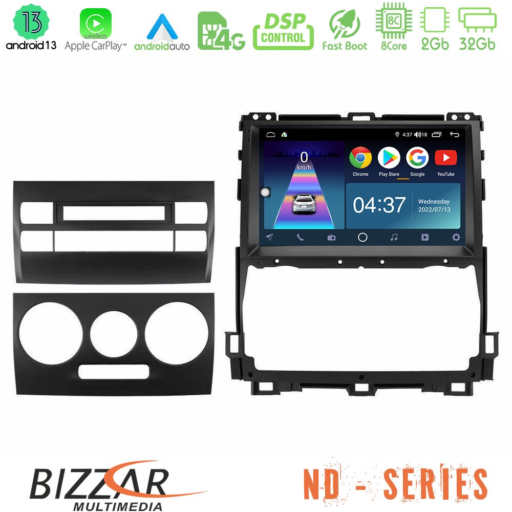 Bizzar ND Series 8Core Android13 2+32GB Toyota Land Cruiser J120 2002-2009 Navigation Multimedia Tablet 9" - U-ND-TY0451