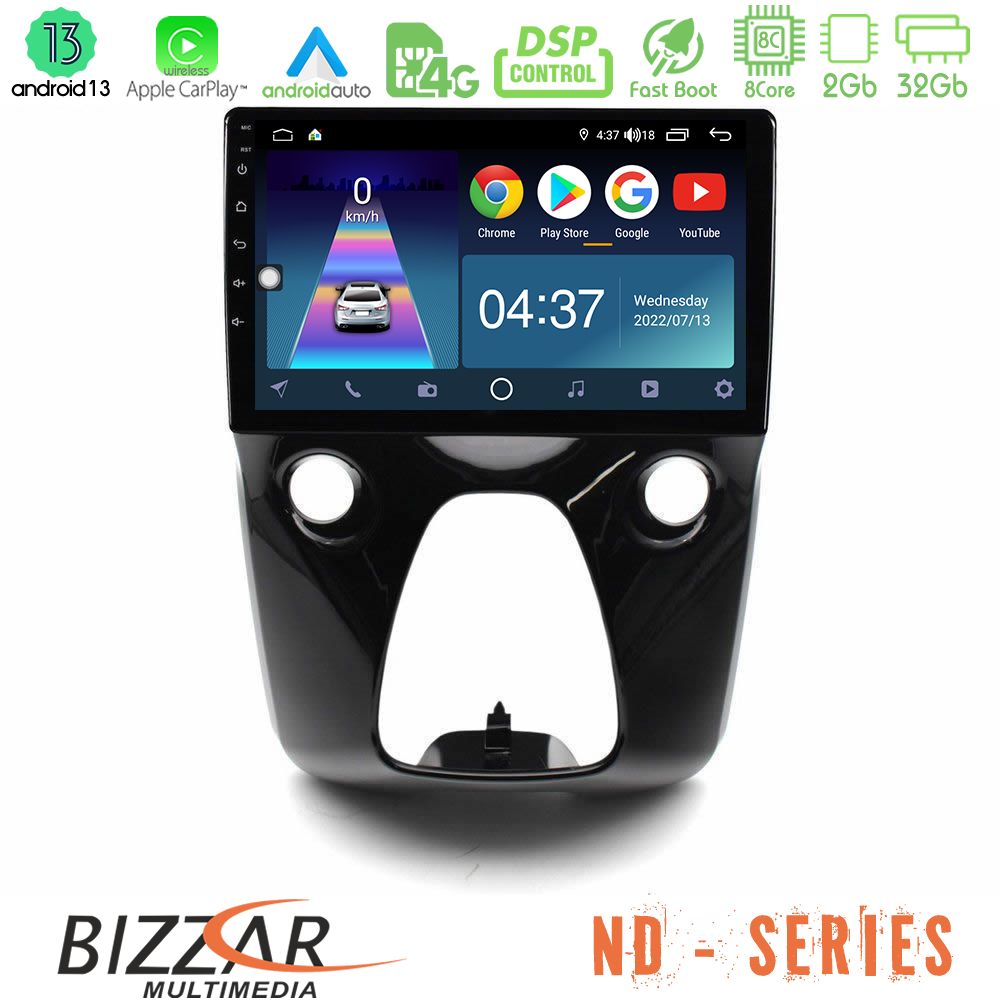 Bizzar ND Series 8Core Android13 2+32GB Toyota Aygo | Citroen C1 | Peugeot 108 Navigation Multimedia 10" - U-ND-TY0900