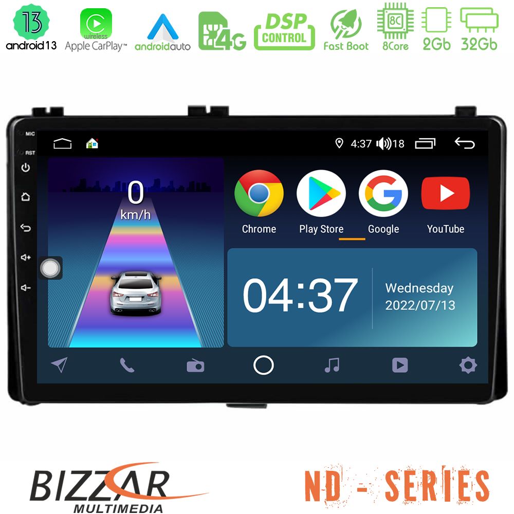 Bizzar ND Series 8Core Android13 2+32GB Toyota Corolla/Auris 2017-2019  Navigat-ion Multimedia Tablet 9" - U-ND-TY1106