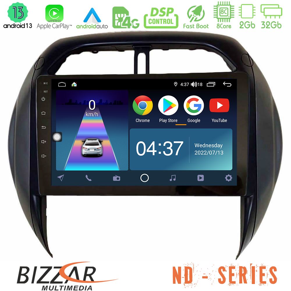 Bizzar ND Series 8Core Android13 2+32GB Toyota RAV4 2001-2005 (Auto A/C) Navigation Multimedia Tablet 9" - U-ND-TY1315