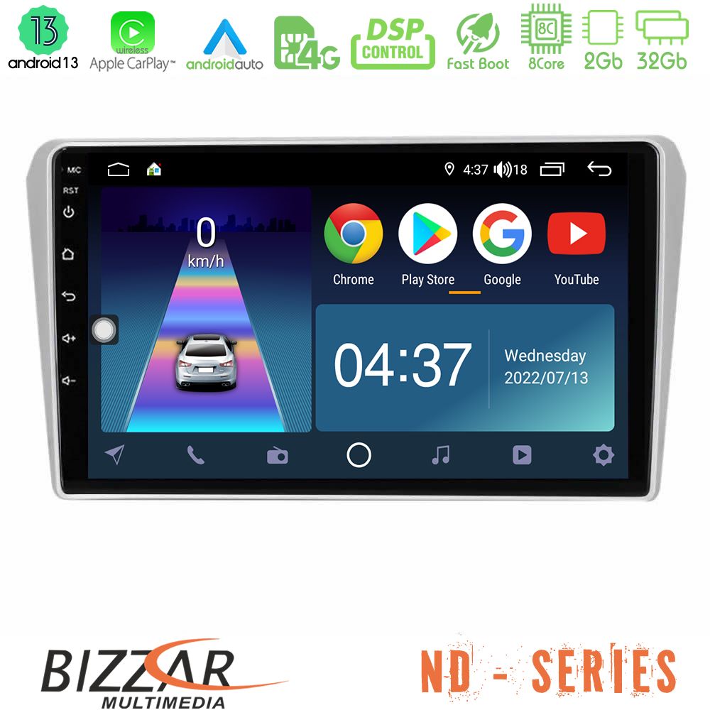 Bizzar ND Series 8Core Android13 2+32GB Toyota Avensis T25 02/2003–2008 Navigation Multimedia Tablet 9" - U-ND-TY412N