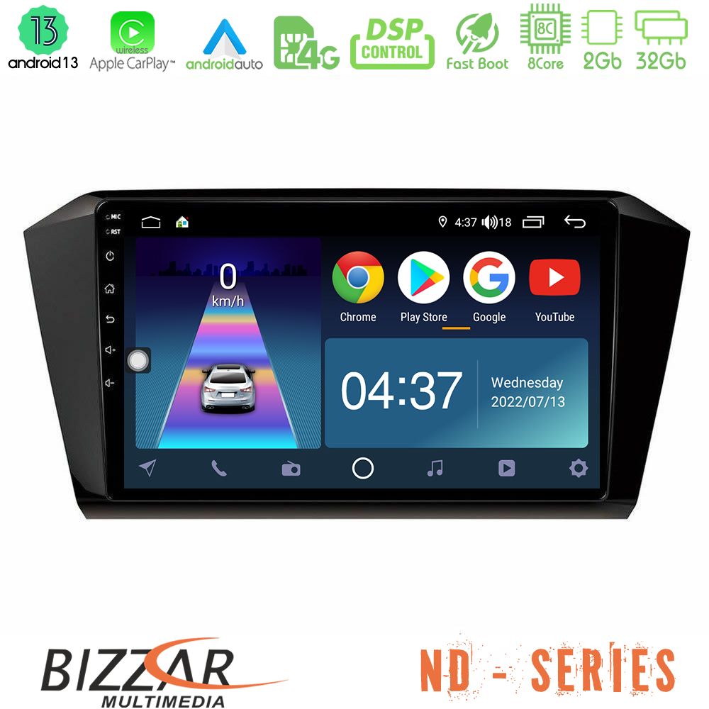 Bizzar ND Series 8Core Android13 2+32GB VW Passat Navigation Multimedia Tablet 10" - U-ND-VW0055