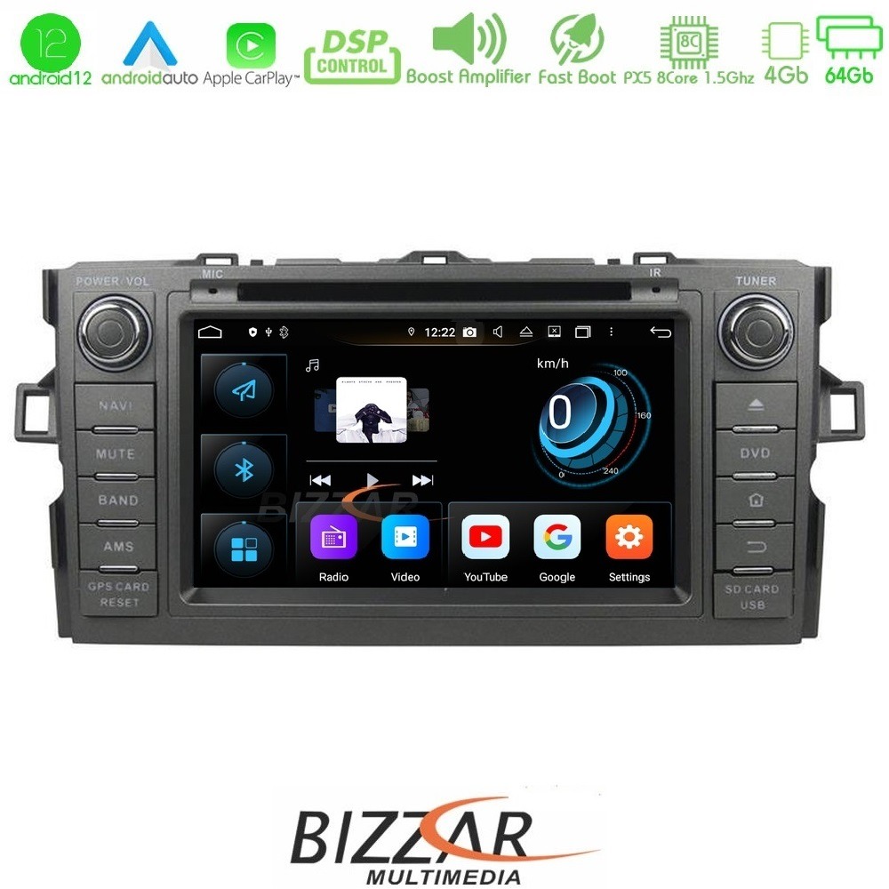 Bizzar Toyota Auris 2007-2012 Android 12 8core 4+64GB Navigation Multimedia (OEM STYLE 7") - U-PX5-TY11