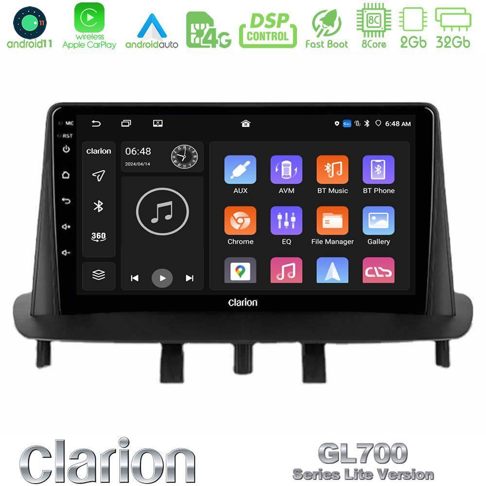 Clarion GL700 Lite Series 8Core Android11 2+32GB Renault Megane 3 2009-2015 Navigation Multimedia Tablet 9" Με Carplay & Android Auto - U-G72L-RN0718