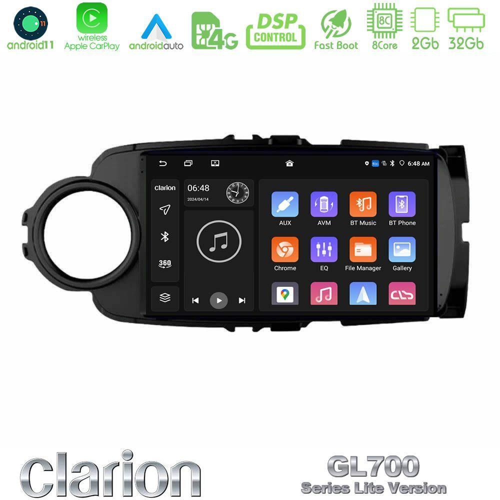 Clarion GL700 Lite Series 8Core Android11 2+32GB Toyota Yaris Navigation Multimedia Tablet 9" (Μαύρο Χρώμα) Με Carplay & Android Auto - U-G72L-TY0635