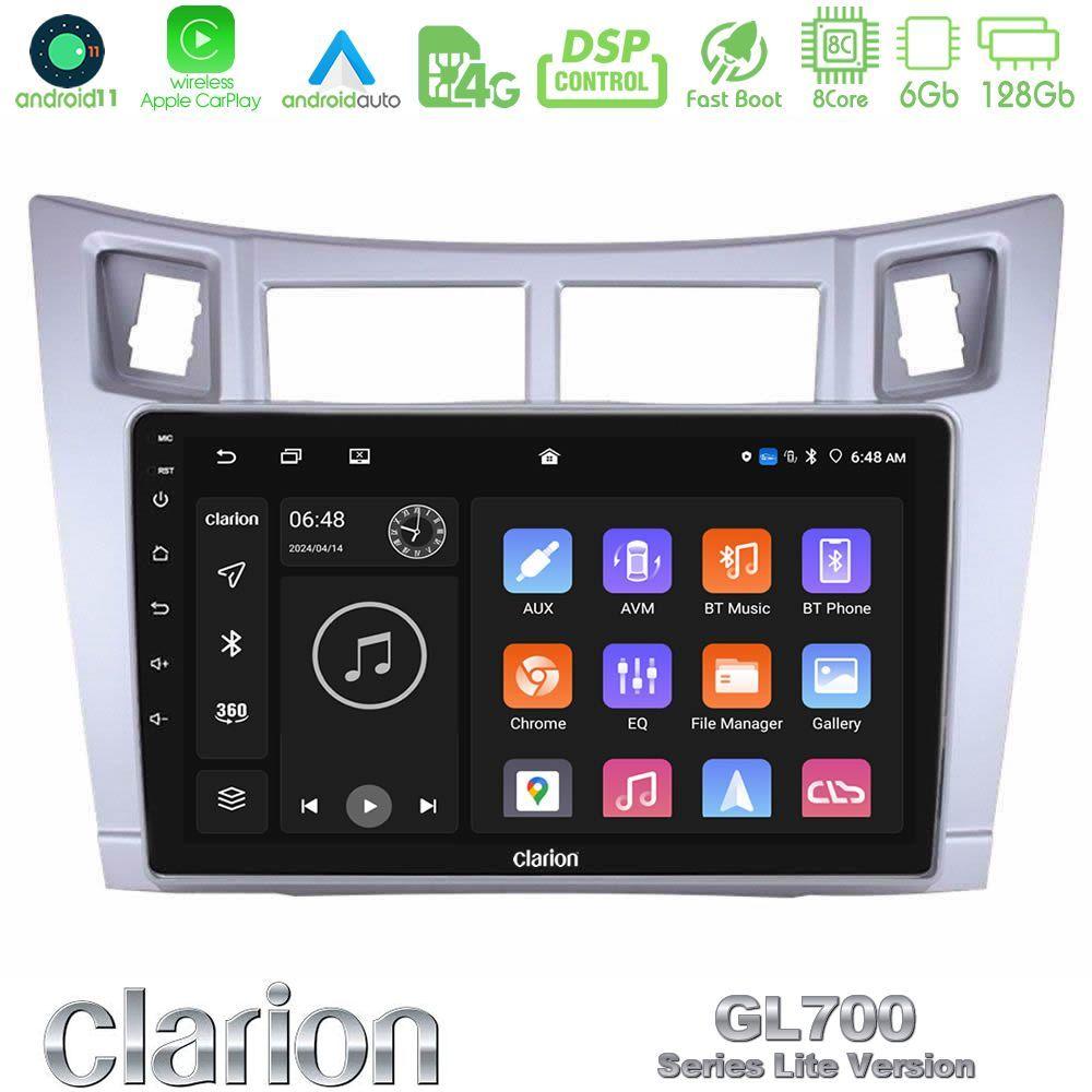 Clarion GL700 Lite Series 8Core Android11 6+128GB Toyota Yaris Navigation Multimedia Tablet 9" (Ασημί Χρώμα) Με Carplay & Android Auto - U-G76L-TY626S