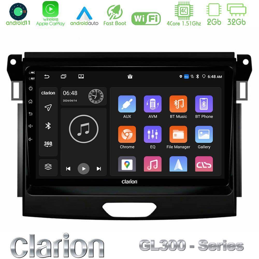 Clarion GL300 Series 4Core Android11 2+32GB Ford Ranger 2017-2022 Navigation Multimedia Tablet 9" Με Carplay & Android Auto - U-GL3-FD0617