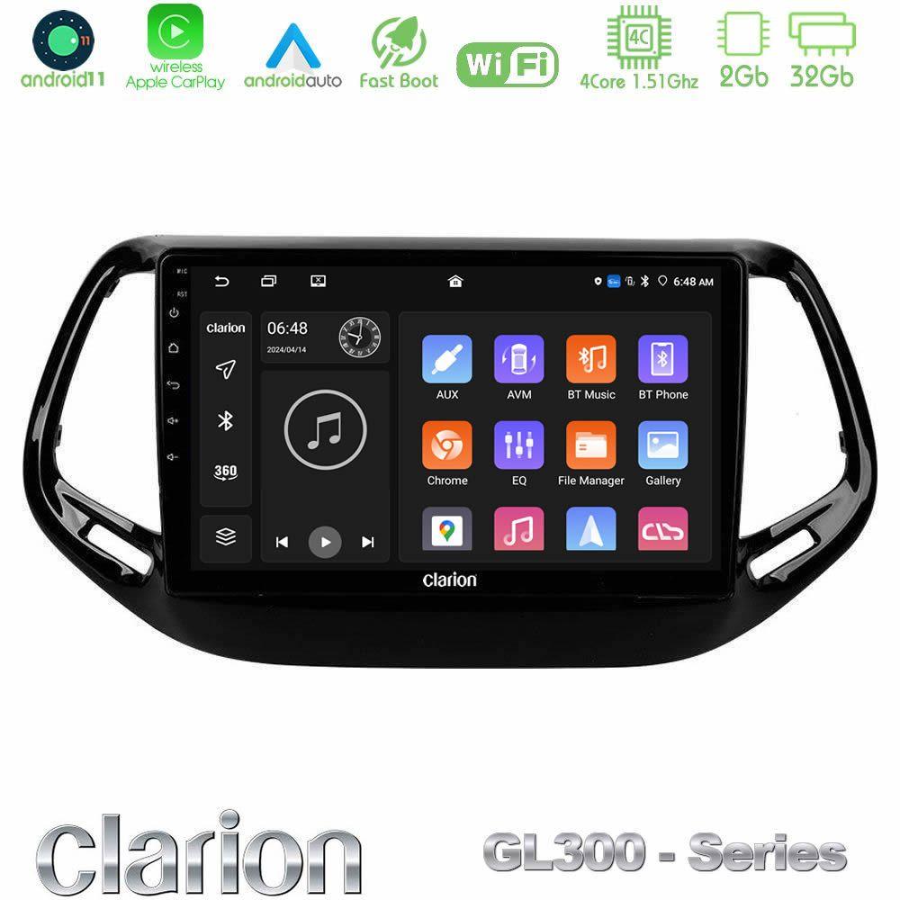 Clarion GL300 Series 4Core Android11 2+32GB Jeep Compass 2017> Navigation Multimedia Tablet 10" Με Carplay & Android Auto - U-GL3-JP0143