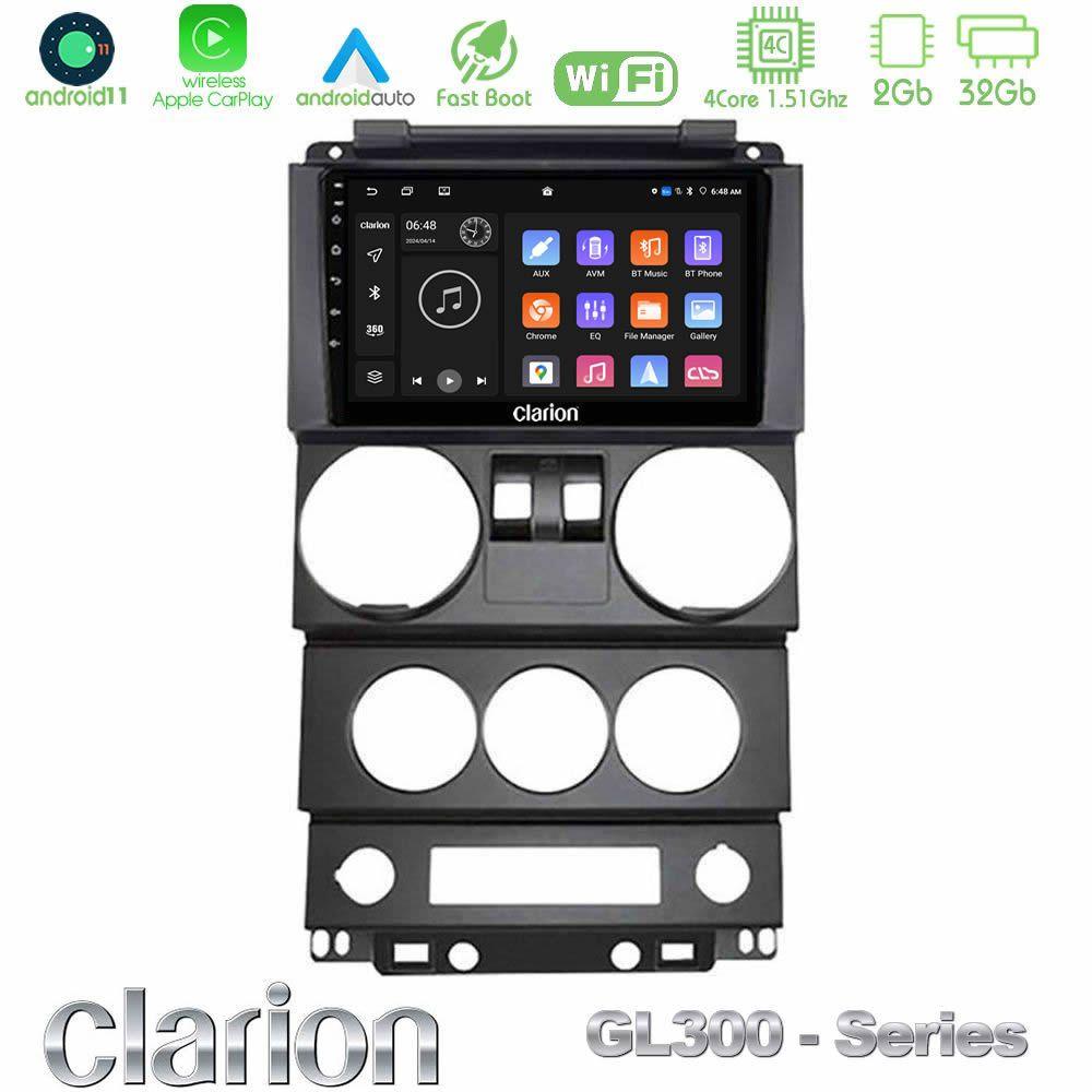 Clarion GL300 Series 4Core Android11 2+32GB Jeep Wrangler 2Door 2008-2010 Navigation Multimedia Tablet 9" Με Carplay & Android Auto - U-GL3-JP022N