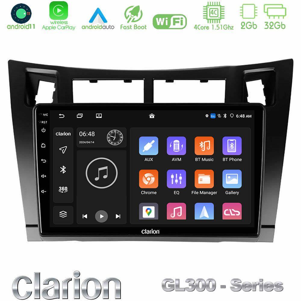 Clarion GL300 Series 4Core Android11 2+32GB Toyota Yaris Navigation Multimedia Tablet 9" (Μαύρο Χρώμα) Με Carplay & Android Auto - U-GL3-TY626B