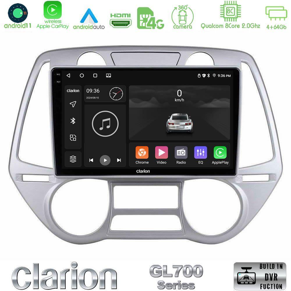 Clarion GL700 Series 8Core Android13 4+64GB Hyundai i20 2009-2012 Auto A/C Navigation Multimedia Tablet 9" Με Carplay & Android Auto - U-GL7-HY0709
