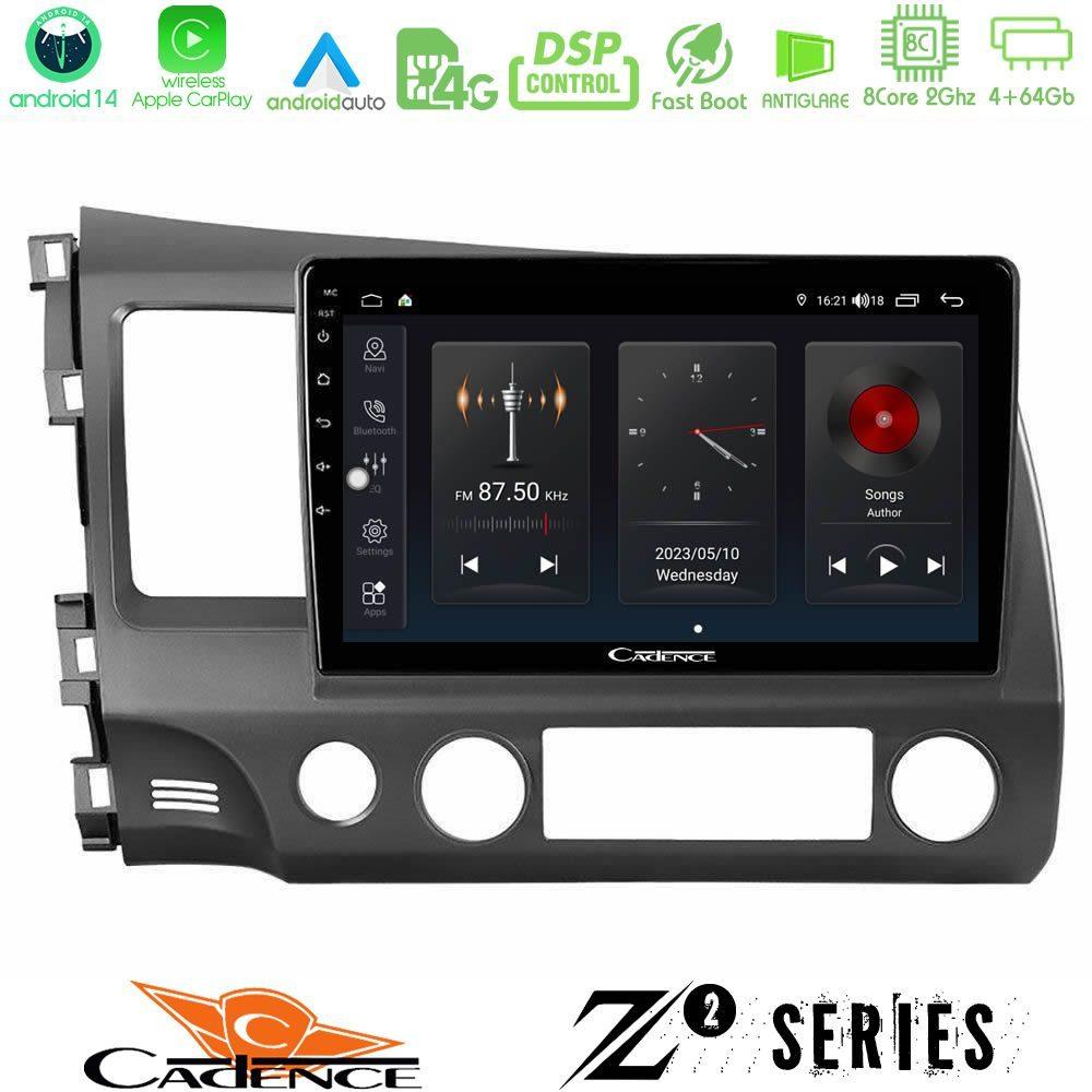 Cadence Z2 Series 8Core Android14 4+64GB  Honda Civic 2006-2011 Navigation Multimedia Tablet 9" Με Carplay & Android Auto - U-Z2-HD908