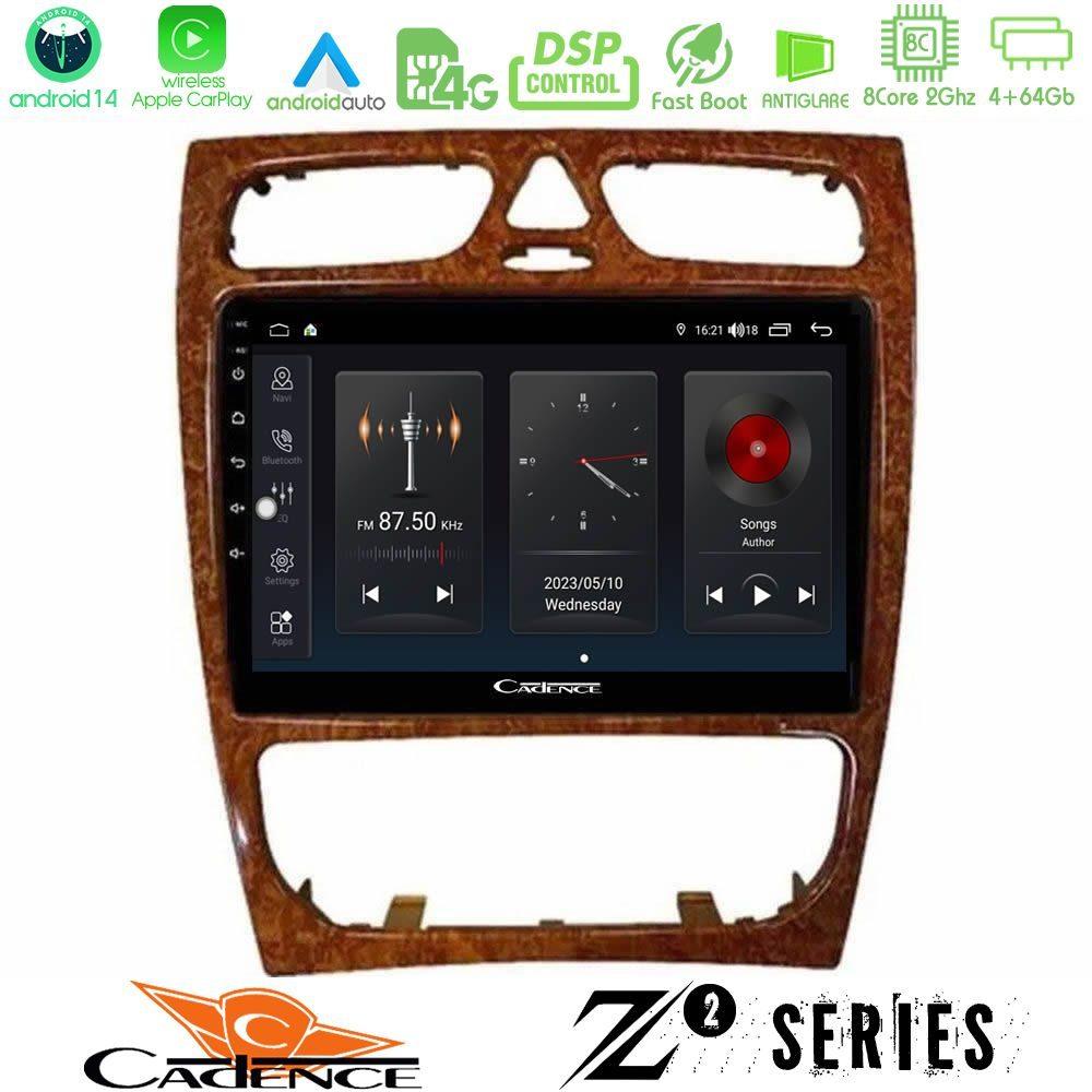 Cadence Z2 Series 8Core Android14 4+64GB  Mercedes C Class (W203) Navigation Multimedia Tablet 9" (Wooden Style) Με Carplay & Android Auto - U-Z2-MB0925W