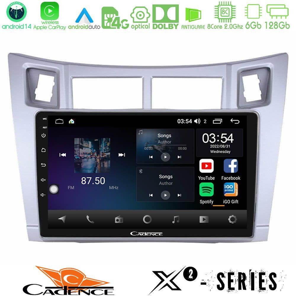 Cadence X2 Series 8Core Android14 6+128GB  Toyota Yaris Navigation Multimedia Tablet 9" (Ασημί Χρώμα) - U-X2-TY626S