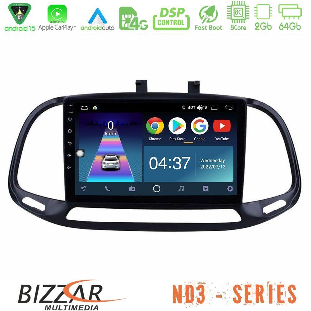 Bizzar ND3 Series 8Core Android15 2+64GB  Fiat Doblo 2015-2022 Navigation Multimedia Tablet 9" - U-ND3-FT0909