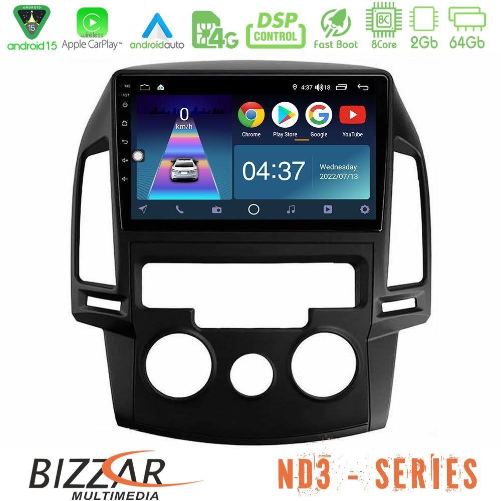 Bizzar ND3 Series 8Core Android15 2+64GB  Hyundai i30 2007-2012 Manual A/C Navigation Multimedia Tablet 9" - U-ND3-HY0799
