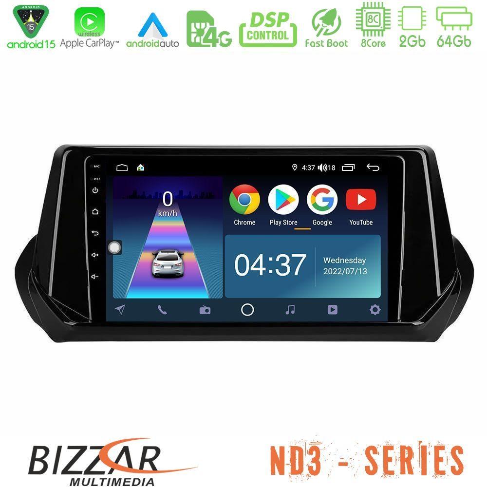 Bizzar ND3 Series 8Core Android15 2+64GB  Peugeot 208 2019-2023 Navigation Multimedia Tablet 9" - U-ND3-PG1071