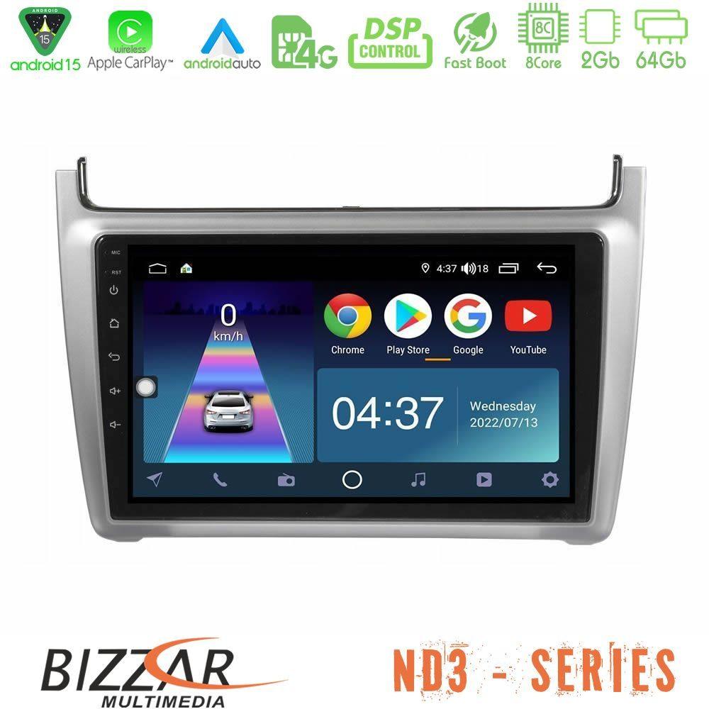 Bizzar ND3 Series 8Core Android15 2+64GB  Vw Polo 2014-2017 Navigation Multimedia Tablet 9"   (Silver) - U-ND3-VW0069HS