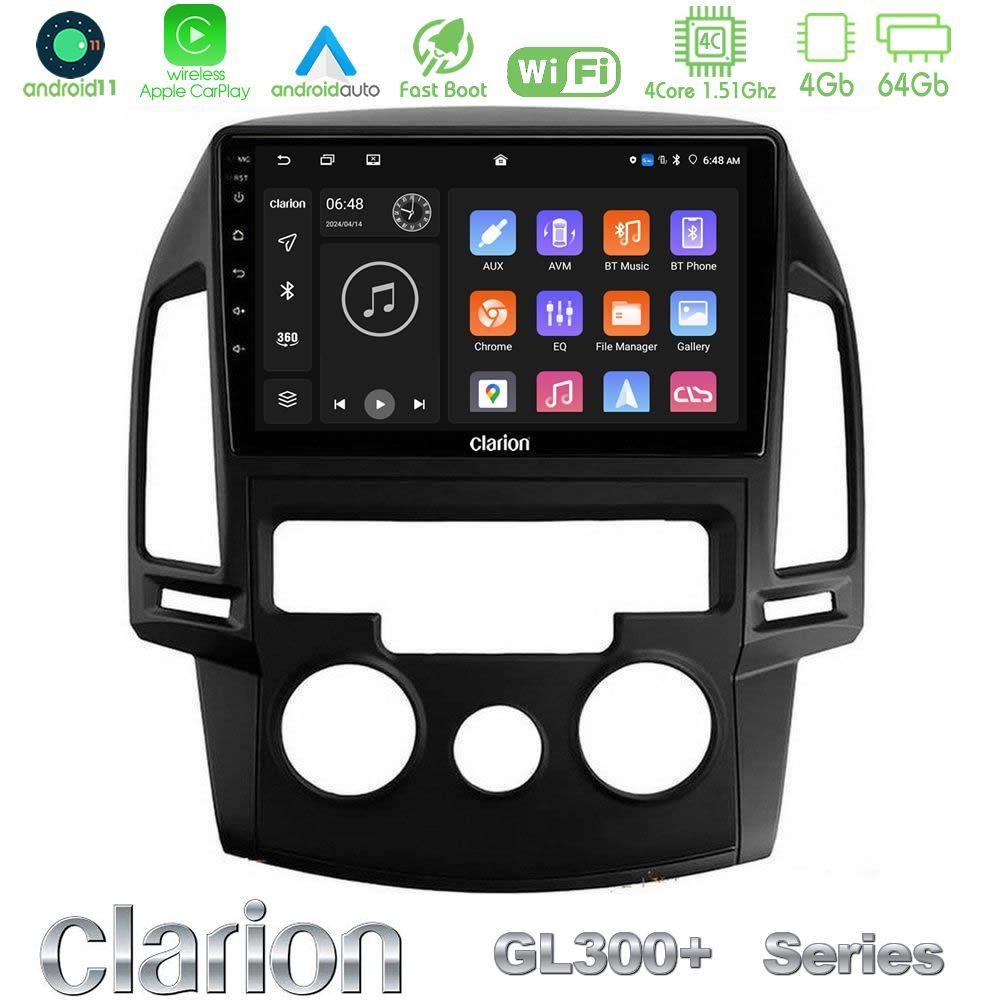 Clarion GL300+ Series 4Core Android11 4+64GB  Hyundai i30 2007-2012 Manual A/C Navigation Multimedia Tablet 9" - U-GL34-HY0799