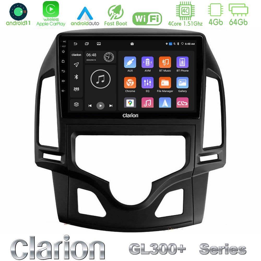 Clarion GL300+ Series 4Core Android11 4+64GB  Hyundai i30 2007-2012 Auto A/C Navigation Multimedia Tablet 9" - U-GL34-HY0800
