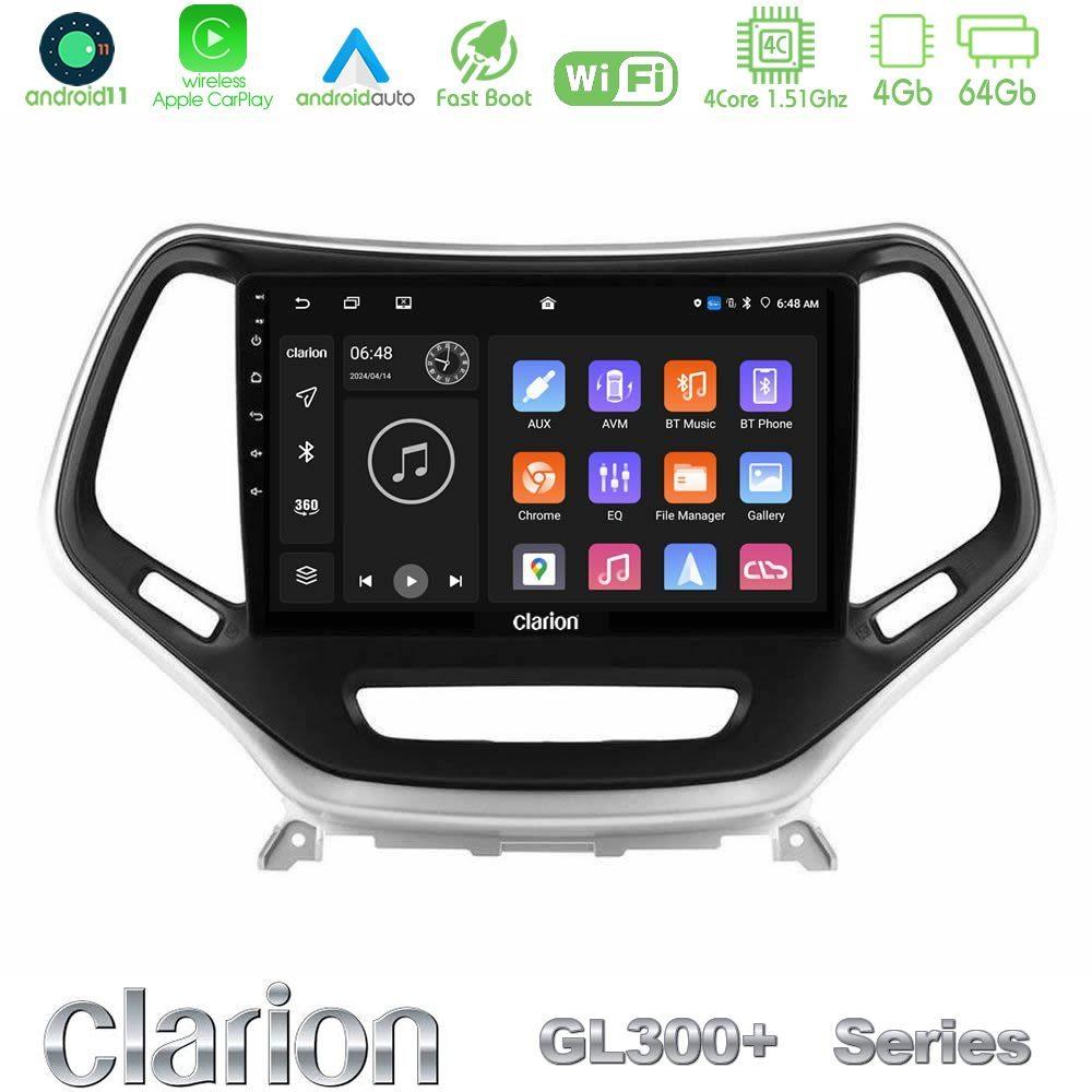 Clarion GL300+ Series 4Core Android11 4+64GB  Jeep Cherokee 2014-2019 Navigation Multimedia Tablet 9" (Ασημί Χρώμα) - U-GL34-JP0077S