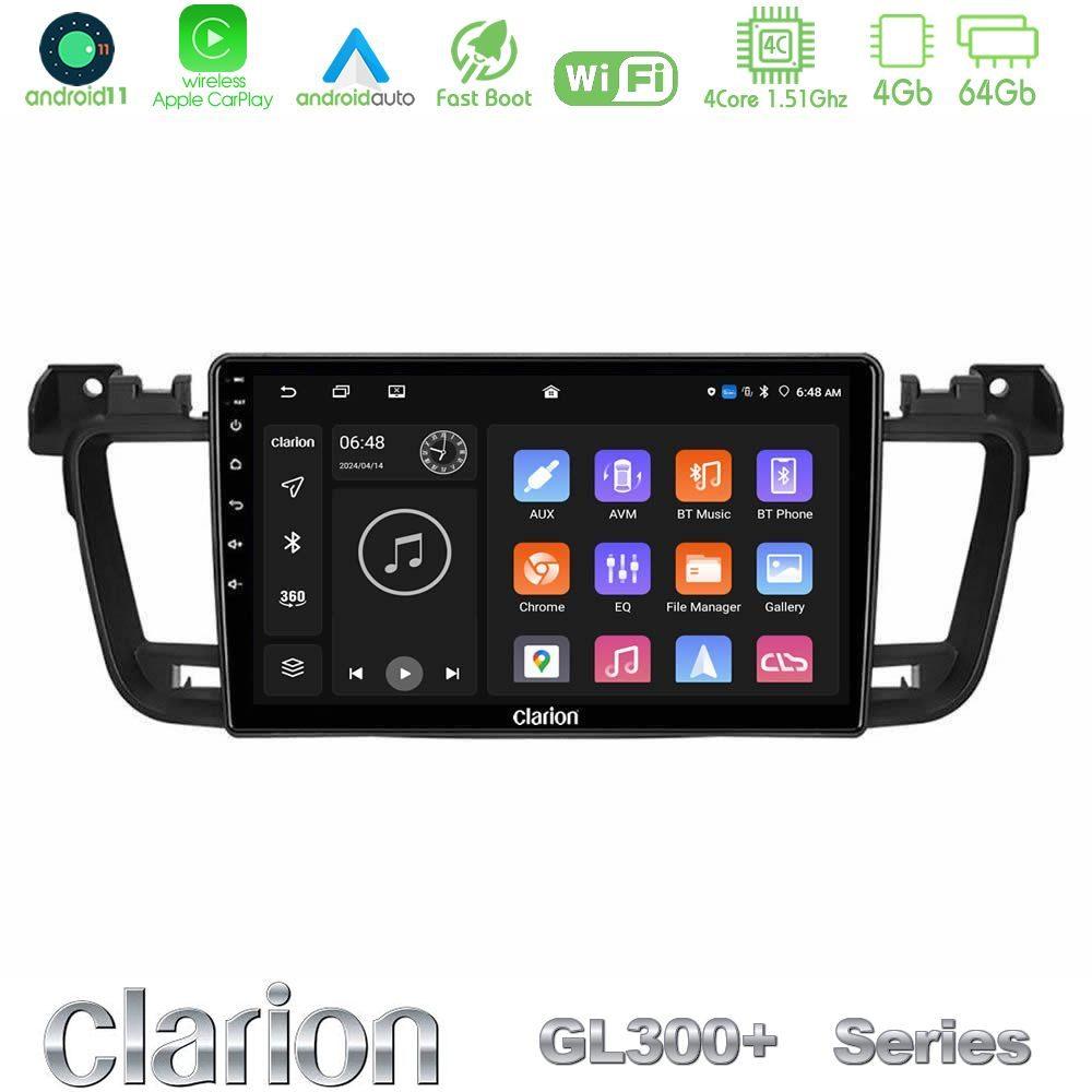 Clarion GL300+ Series 4Core Android11 4+64GB  Peugeot 508 2010-2018 Navigation Multimedia Tablet 9" - U-GL34-PG0704