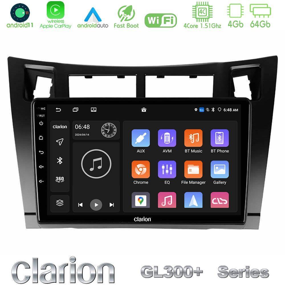Clarion GL300+ Series 4Core Android11 4+64GB  Toyota Yaris Navigation Multimedia Tablet 9" (Μαύρο Χρώμα) - U-GL34-TY626B