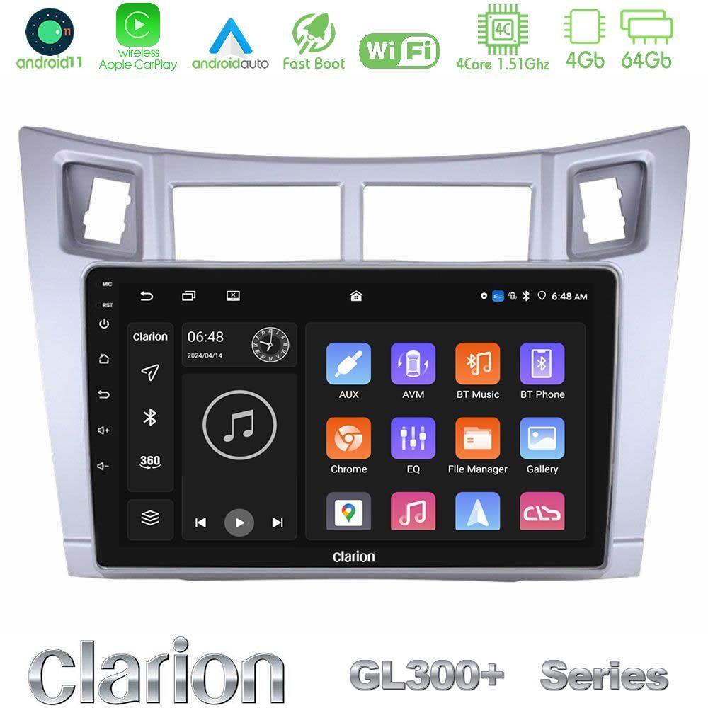 Clarion GL300+ Series 4Core Android11 4+64GB  Toyota Yaris Navigation Multimedia Tablet 9" (Ασημί Χρώμα) - U-GL34-TY626S